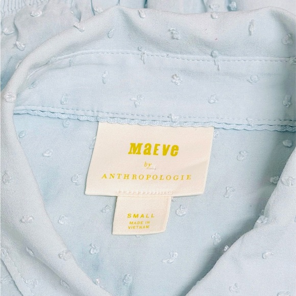 Anthropologie Maeve Blue Rosa Swiss Dot Blouse Teal Cropped Size S - Picture 4 of 5